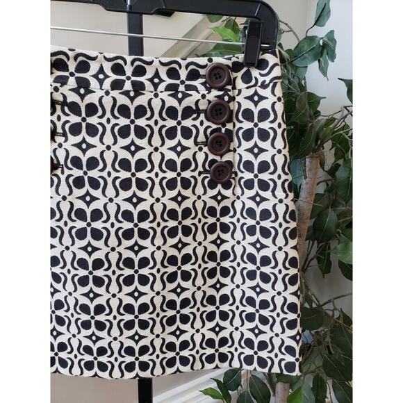 Milly Mini Skirts Womens Size 2 Cream Black Printed Lined Button Front Classic - Picture 5 of 10